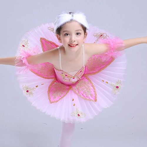 Kids pink ballet dresses competition professional tutu skirts performance professional ballet dancing skirt costumes